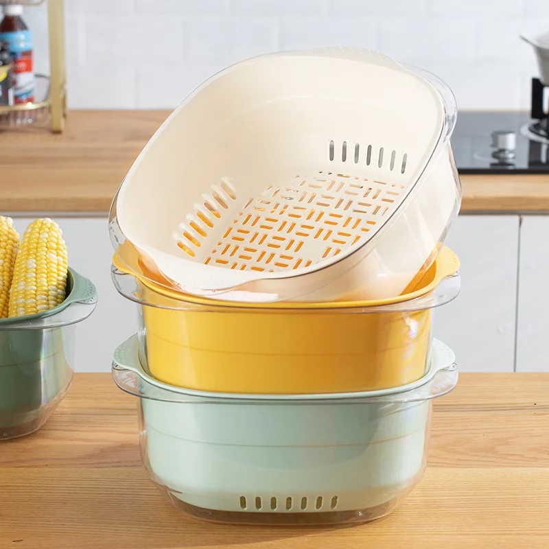 Double-Layer Draining Basket Fruit Basket Vegetable Washing Basin Household Kitchen Vegetable Washing