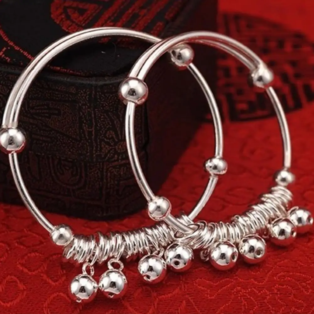 Bracelet plaqué argent réglable pour bébé, bracelet cloche, bijoux pour la main et le pied, cadeau pour bébé