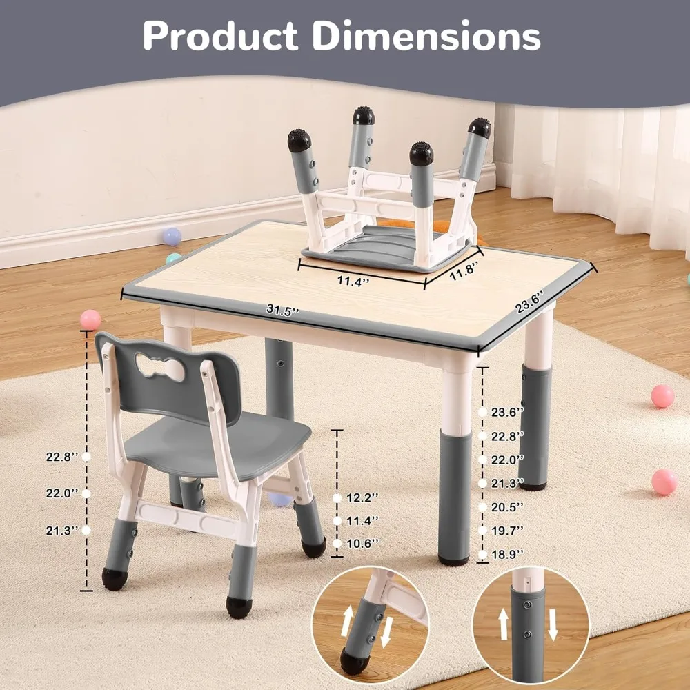 Kids Table and 4 Chairs, Height Adjustable Toddler Table and Chair Set, Graffiti Desktop, Ergonomically Designed Chairs