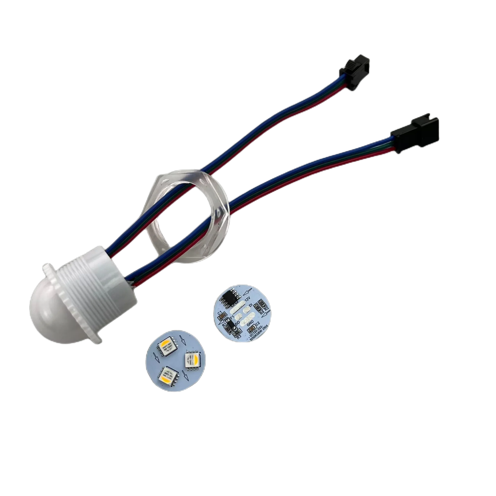 26mm DC12V UCS2904-RGBW(3000K) IC 주소 지정 가능 풀 컬러 놀이 공원 LED 픽셀 0.9W(3 RGBW LED) IP67 밀키 커버