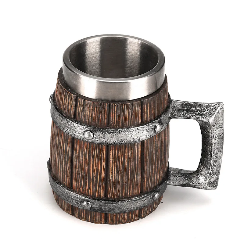 Wooden barrel beer mug Large-capacity Coffee mug Water bottle Tazas de caf&eacute; with stainless steel