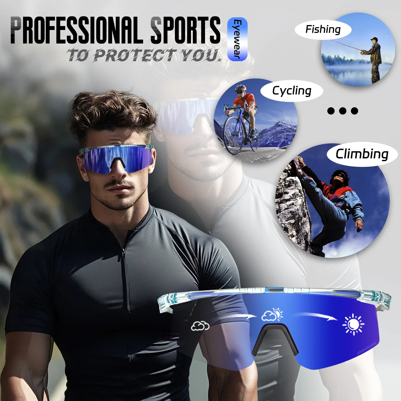 SCVCN New Outdoor Sports Cycling Photochromic Sunglasses MTB Glasses Bike Cycling UV400 Goggles Men Women Bicycle Hiking Eyewear