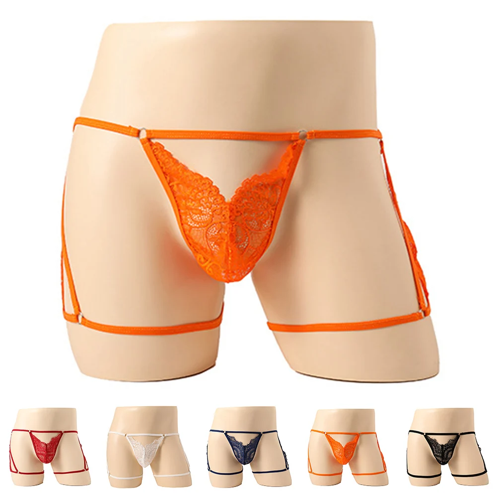 

Men Bulge Pouch Lingerie Slim Fit Knickers Underwear Lace Thongs Jockstrap G String Briefs Panties Мужские Стринги