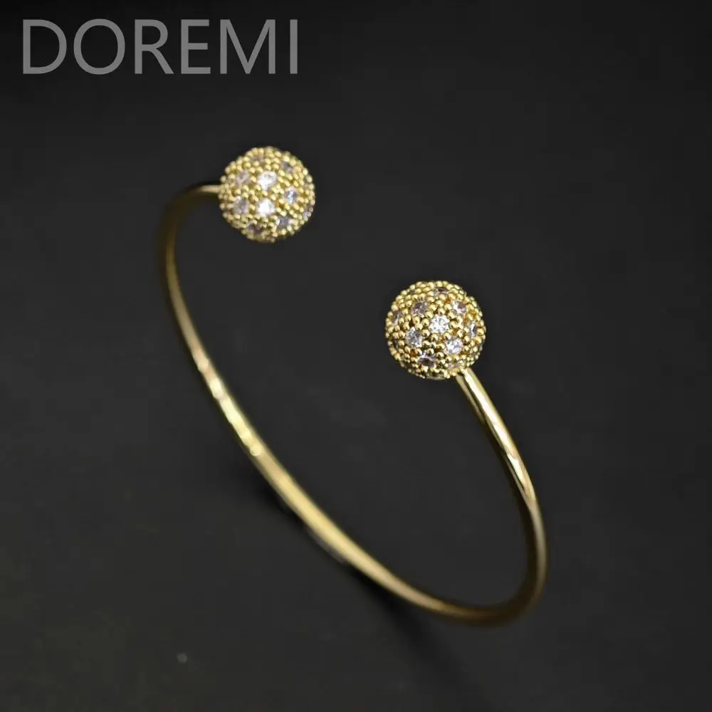 DOREMI Brass Jewelry Real Gold Plated Charms Bangle Ball Zircon Cuff Bangle Women Custom Symbols Bangles wholesale 20pcs silver polishing cloth 8 8cm for charms bracelet bangle necklace suitable silver jewelry