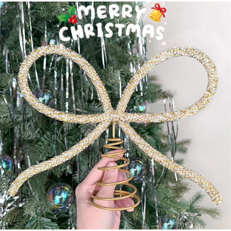 Neue Strass Bogen Weihnachtsbaum Topper Metall Extra Große Weihnachtsbaum Ornament Dekorative Requisiten Für Zuhause – Detail 9