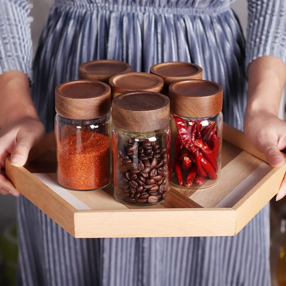 6pcs Set Glass Spice Jars 250ml Clear High Borosilicate Glass Container with Acacia Screw Lid Kitchen Orhganization Accessory AliExpress