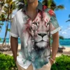 Hawaiian Men's Shirt 3D Animal Print Summer New And Women's Lion Pattern Short Sleeve Loose Large Breathable Top 1