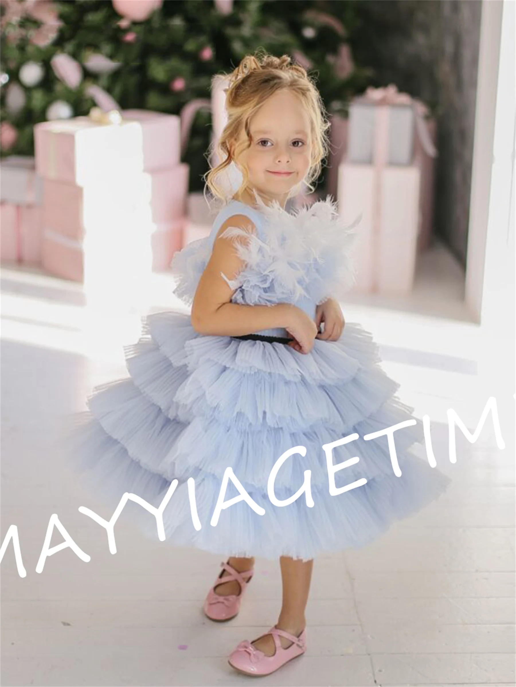 

Puffy Layers Girl Dress Blue Flower Girl Dress Kid Birthday Dress Wedding Party Dress Princess Dress Vestido Robe