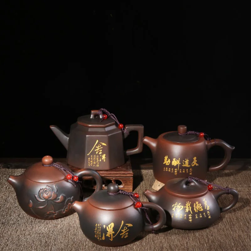 

Yixing original ore purple sand tea set pot Pure semi-manual single pot Dahongpao Xi Shi tea Chinese Kung Fu Tea Set Gift