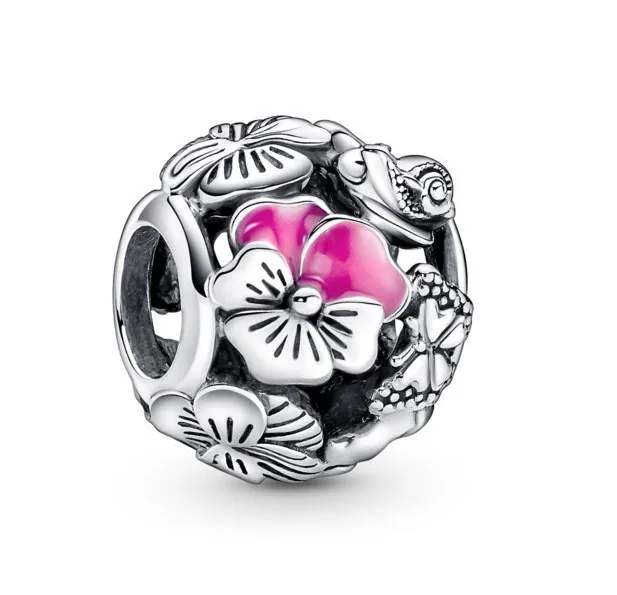 

Authentic 925 Sterling Silver Moments Pansy Flower Friends Charm Bead Fit Pan Women Bracelet & Necklace DIY Jewelry