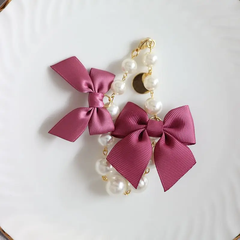 Japanese Lolita Sweet Ribbon Bow Fritillary Pearl Bag Ornaments Cute Ladies' Pink Bag Pendant Fashion Bag Charms