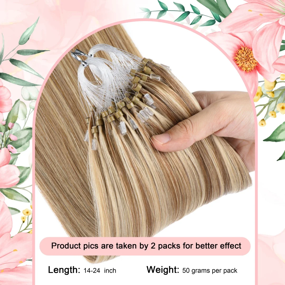 Micro Ring Highlights Hair Extensions Brown Blonde Cold Fusion Micro Link Hair Extensions Human 1g/s 50g Beads