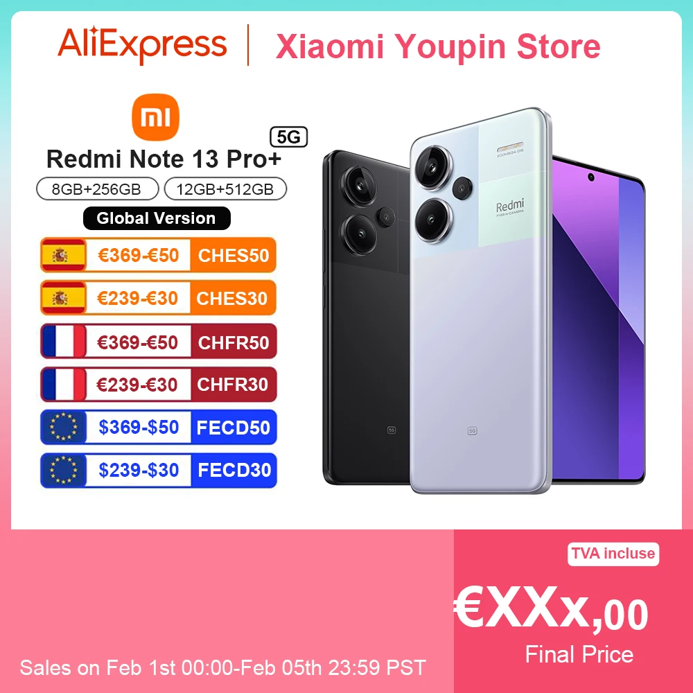 Versione Globale Xiaomi Redmi Note 13 Pro Plus 5G Smartphone 120W Hypercharge Mediatek Dimensity 7200-Ultra 200Mp Ois Camera Nfc