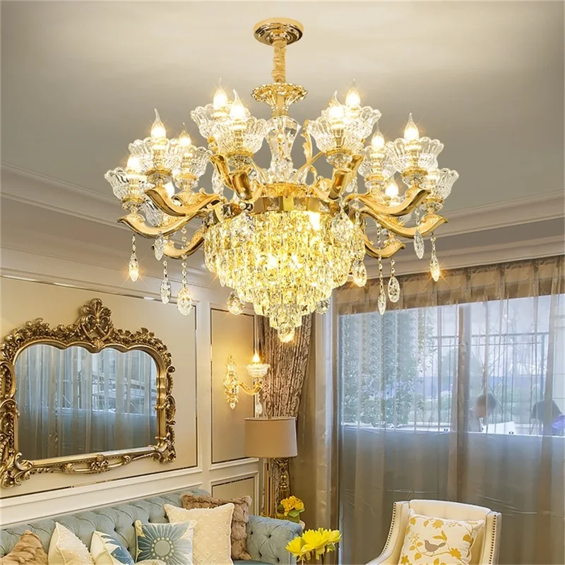

TEMAR Contemporary Chandelier Gold Luxury Candle Pendant Lamp LED Crystal Fixtures for Home Living Room Bedroom Decor