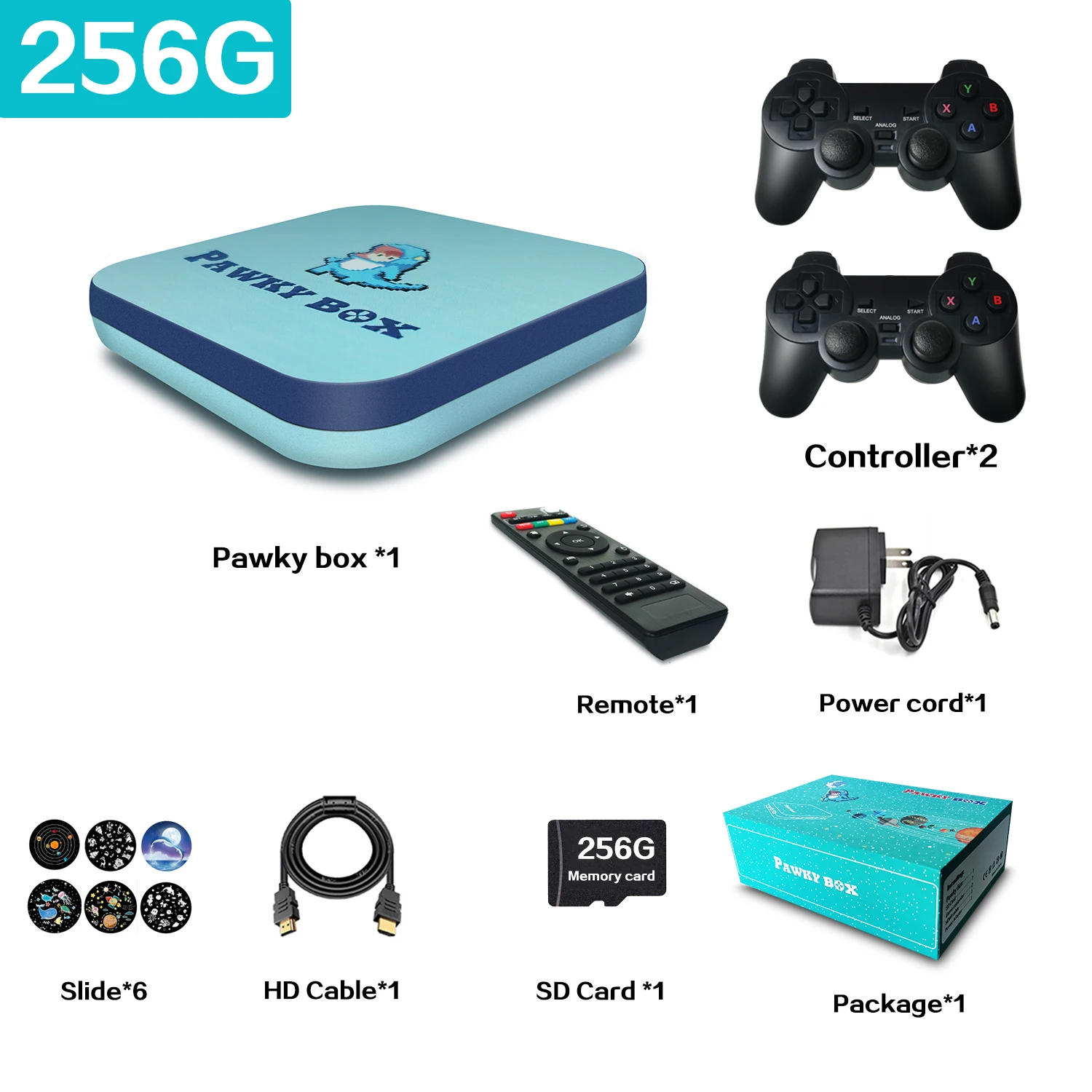 

Pawky Box Super Video Game Console With Two Wireless Controller 256GB 50000 3D TV Out Retro Games Box Player Children Gifts