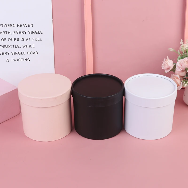 Gift Boxes 12*12cm Round Flower Paper Boxes Lid Hug Bucket Florist Gift Packaging Box Portable Gift Candy Bar Boxes Party Wedding Supply