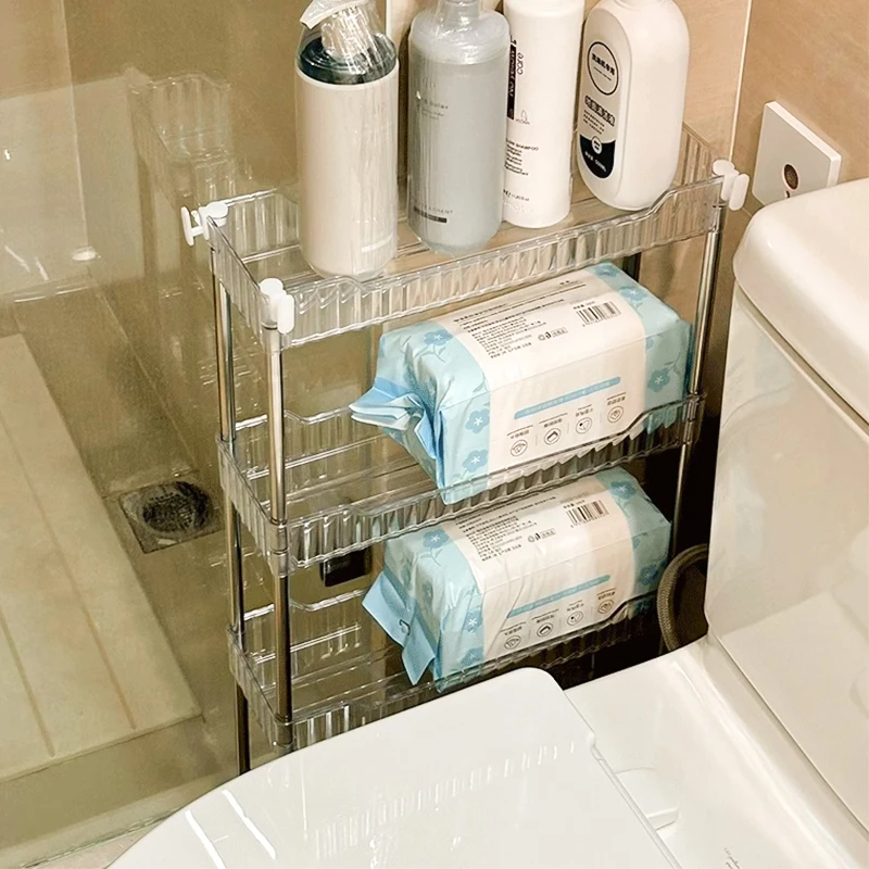 Mobile Storage Rack Trolley Organizer With Wheels Acrylic Narrow Slit Storage Cabinet Bathroom Home Multi-layer Organizer 4
