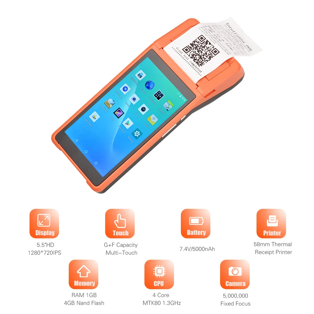 Handheld PDA Printer Smart POS Terminal Wireless Portable Printers Intelligent Payment Terminal Function BT/ WiFi/ USB OTG/ 3G