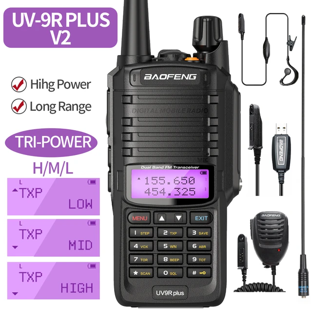 Baofeng UV-9R Plus ip68 Waterproof Walkie Talkie Two Way Radio Dual Band  Handheld Long range