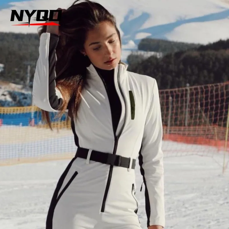 Women Long Sleeve Waterproof Windproof Skiing Overall Female Elegant Skateboard Jumpsuit Winter Patchwork Ski Jumpsuits ski jacket winter jacket