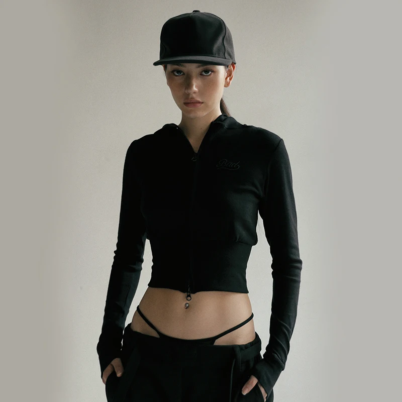 Badblood Zipper Hoodie for Women's New Collection with Exposed Umbilical and Sexy Embroidered Short Hoodie 4
