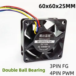 New Two Ball Bearing 6025 60MM 60*60*25MM DC5V 12V 24V Computer Case Fan CPU Cooling Fan 3PIN 4PIN PWM