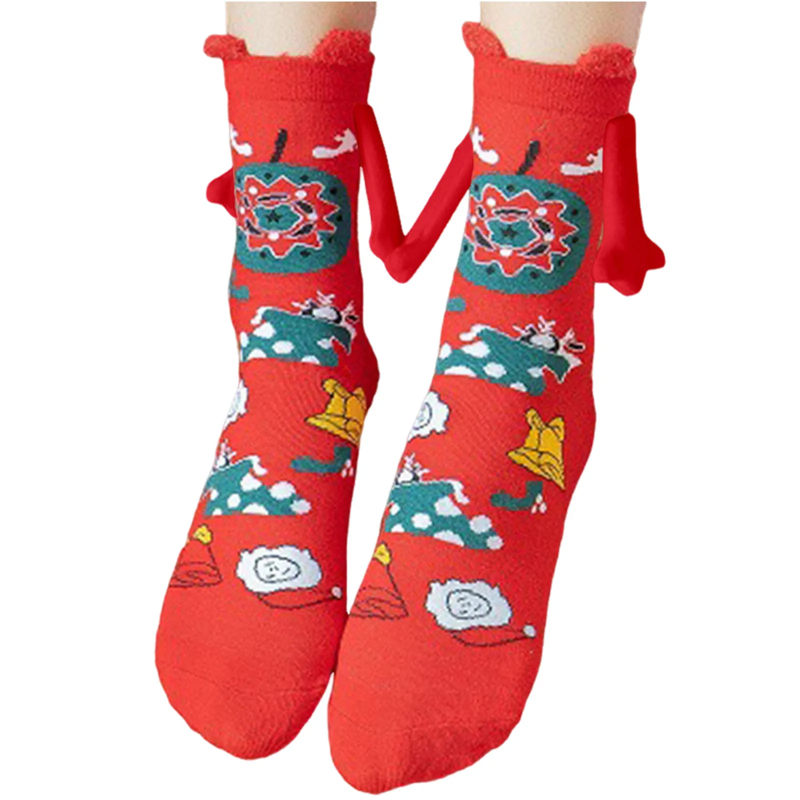 

Christmas Hand Holding Socks Magnetic Suction 3D Doll Socks Novelty Cute Xmas Socks for Couples Him and Her