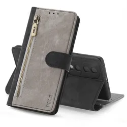 Premium Business Flip Leather Anti-Theft Brush Wallet Case for Honor 60 SE (Gray Black)