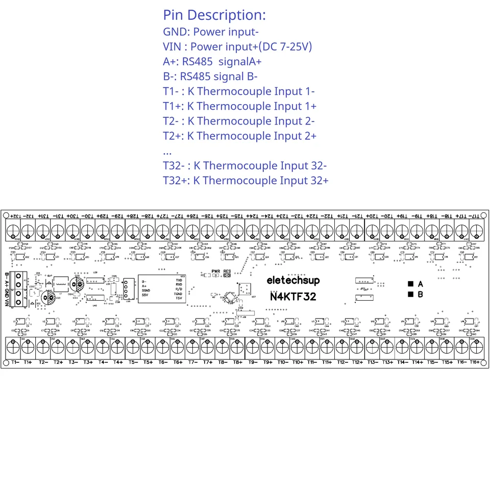 Carte Thermocouple Type K RS485 - Module Acquisition Température Précise - Compatible MODBUS RTU - Pour Industrie & Labo