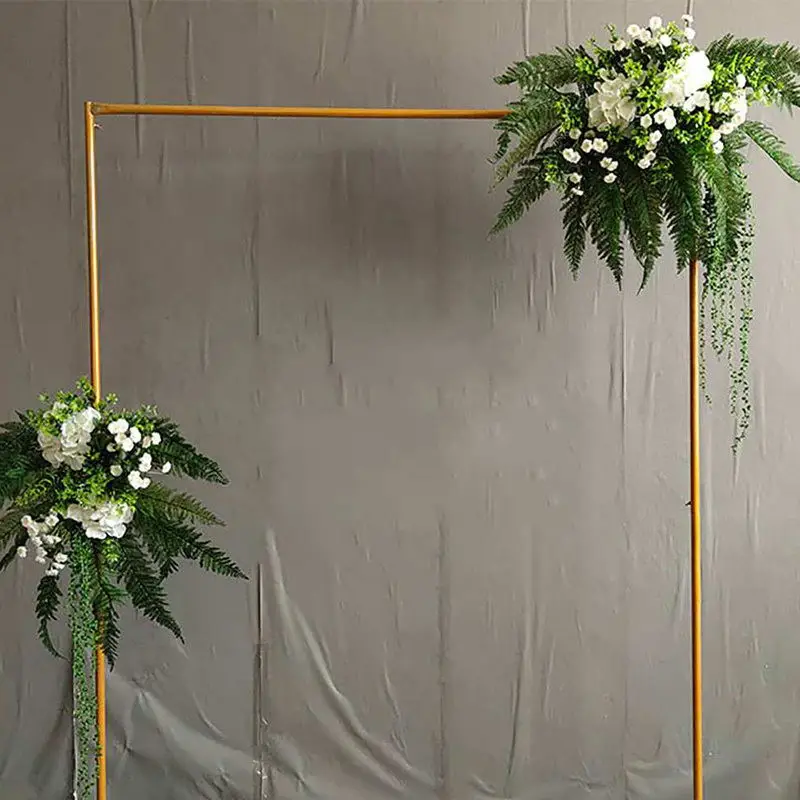 

2x1.5m Wedding Arch Garden Party Backdrop Decor Frame Flower Balloon Gold Rectangular Rack Metal Stand