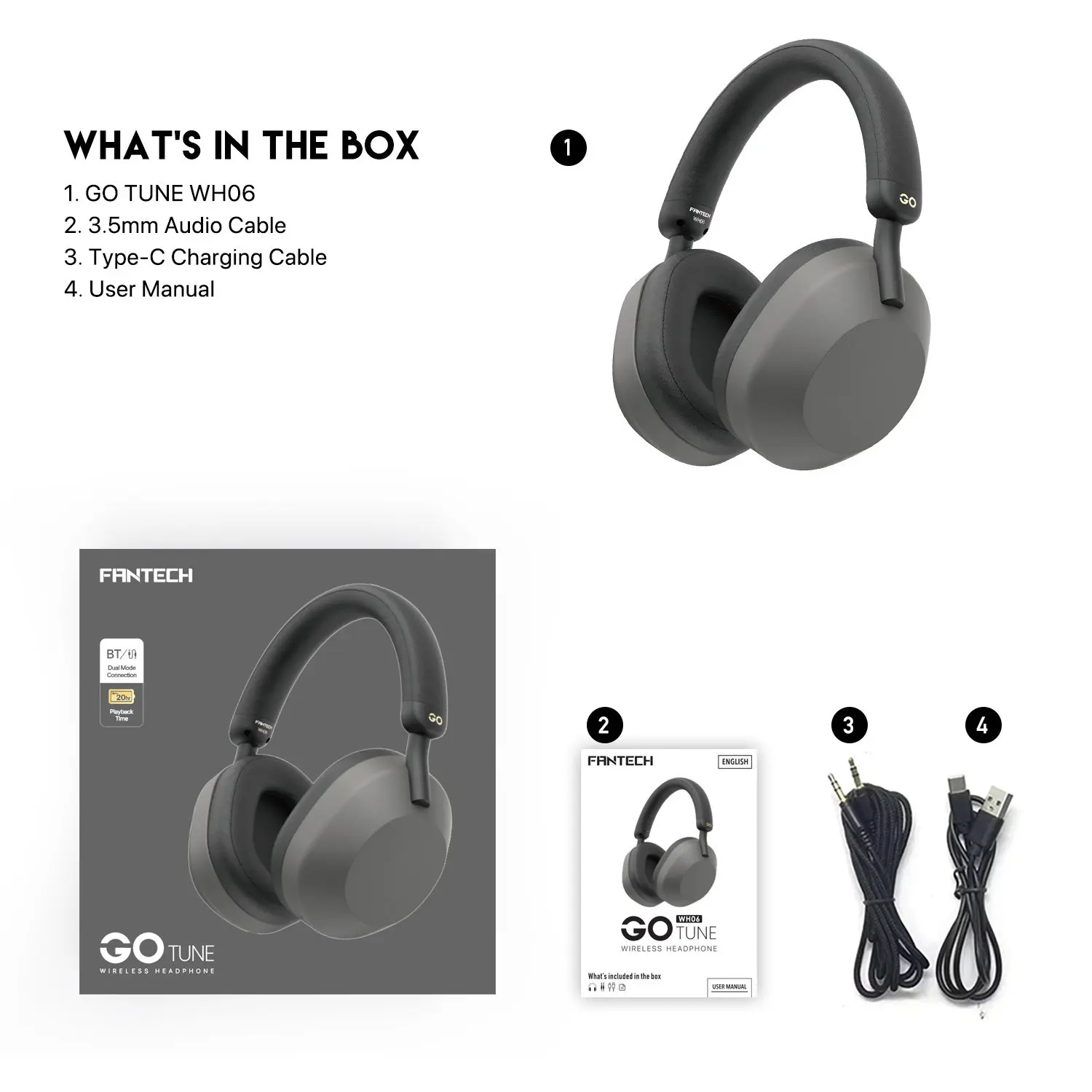 FANTECH WH06 듀얼 모드 무선 블루투스 게이밍 헤드셋 오버이어 경량 편안함 낮은 지연율 PC 노트북 CS2 발로란트용