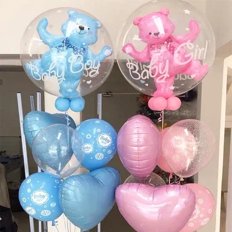 

Baby Shower Transparent Baby Boy Girl Bear Bubble Ball Kids 1st Birthday Party Blue Pink Helium Balloon Gender Reveal Decoration