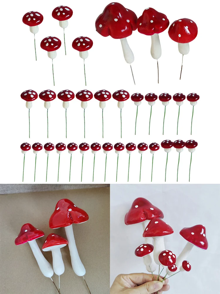 

33Pcs Small Toadstool Foam Fake Mushroom Fairy Garden Ornament Decoration DIY Ornaments Flower Pot Garden Decoration