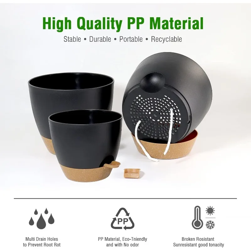 Large Self Watering Pots, 12/10/9 Plastic Planters with High Drainage Holes and Deep Reservoir 5