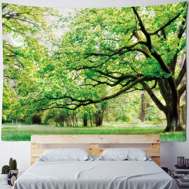 

Fresh and Natural Scenery Tapestry Green Forest Landscape Tapestry Wall Hanging Aesthetics Room Decoration Bedroom Living Room