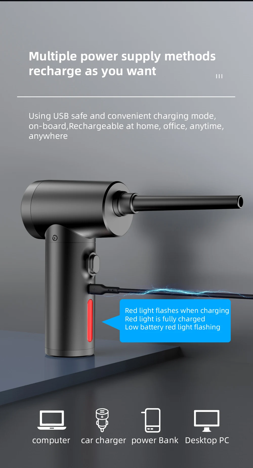 poeira soprando arma usb ventilador ar comprimido