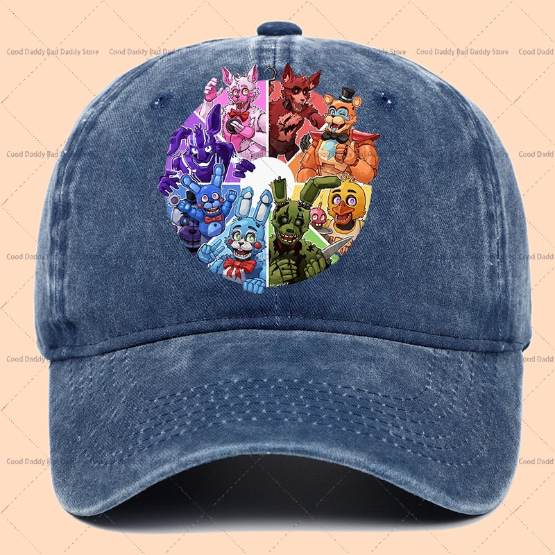 Vintage Washed Cartoon Baseball Cap with Five Nights at Freddy's Print