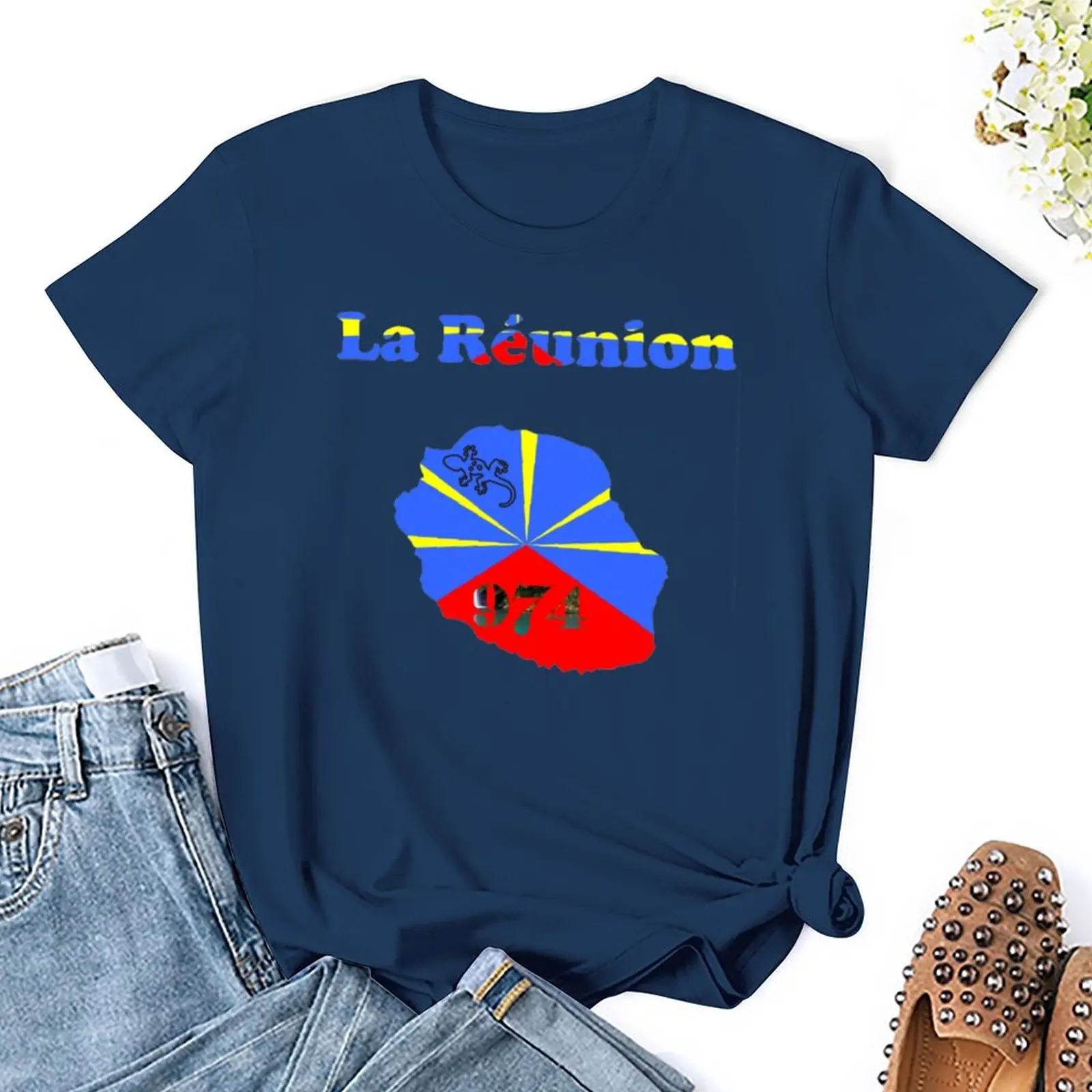 T-shirt Femme Fabulous - Col Rond, Motif La Réunion 974 - Carte Ancienne France