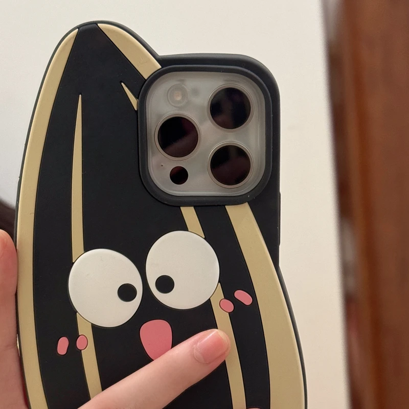 Funny Cartoon Cute Sunflower Seed 3D Silicone Phone Case For iPhone 16 15 13 14 12 Pro Max Shockproof Soft Back Cover
