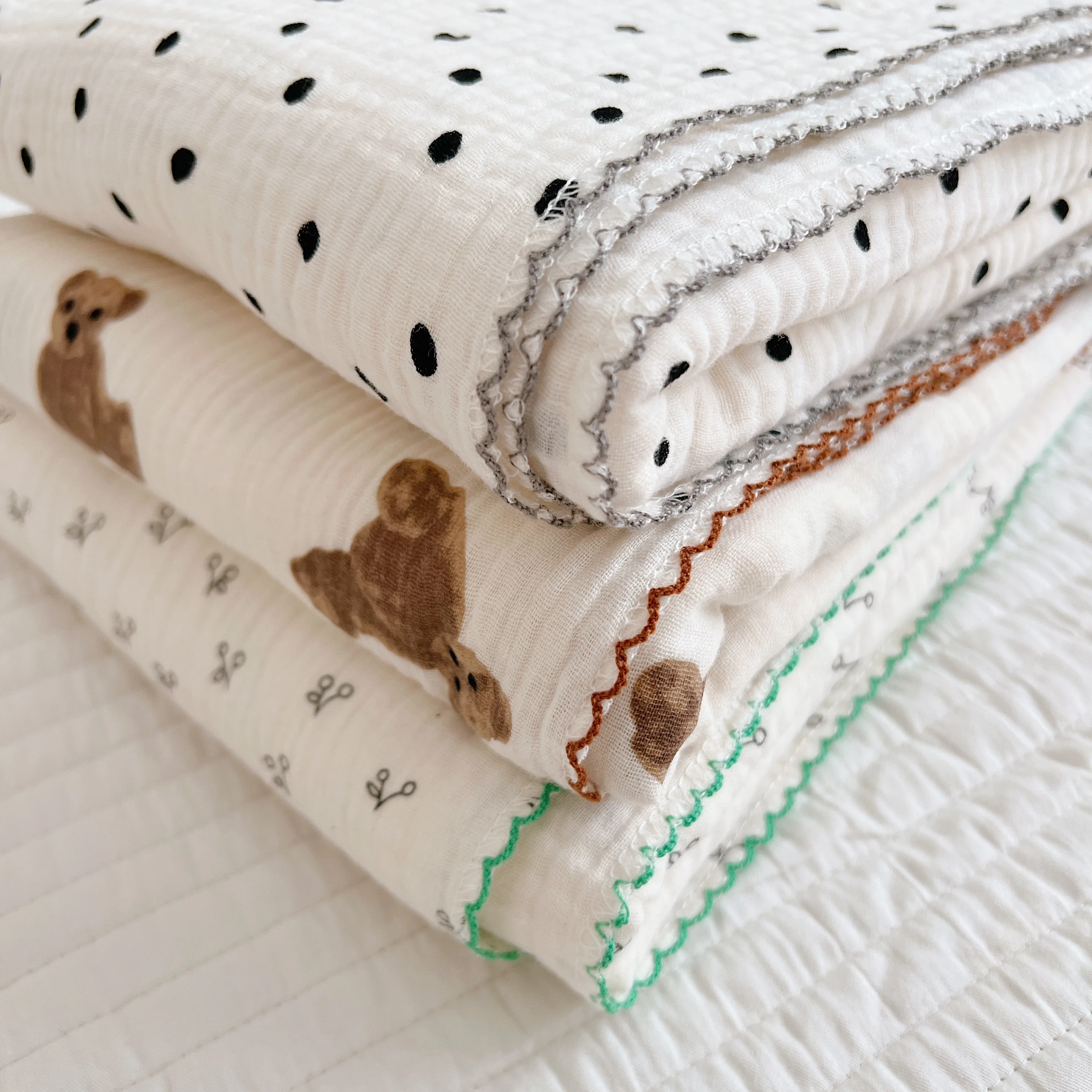 Baby Swaddle Blanket Bear Cherry Floral Print Cotton Muslin Blankets for Boys Girls Newborn Wrap for Baby Bath Towel 110x150cm 2