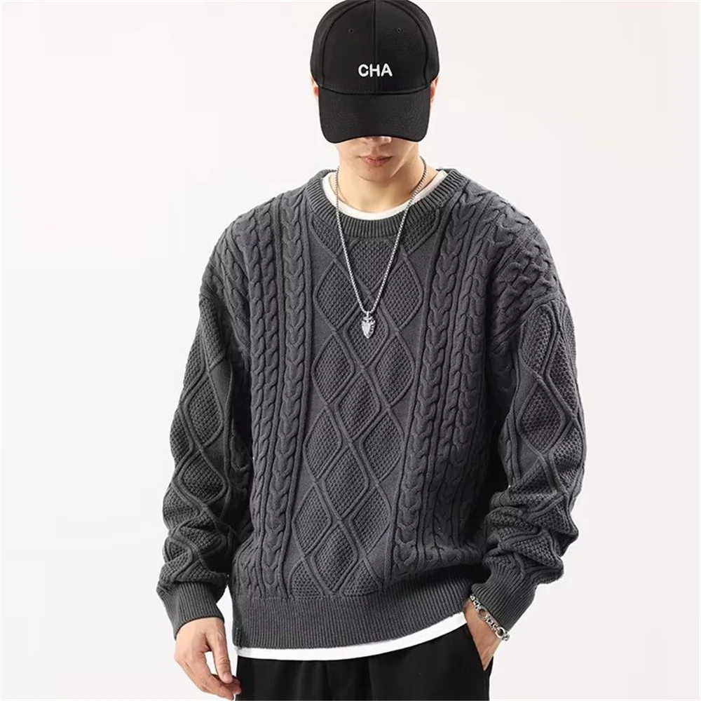 

Solid Color Oversized Men's Sweater Autumn Teenager Students Sweaters Plain Sweater 2 Colors