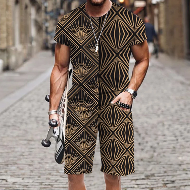 

Men's T-shirt Shorts Set Funny Abstract Art Pattern Comfortable Men/Women Fashion Streetwear Loose Oversized Cool Beach Man 2022