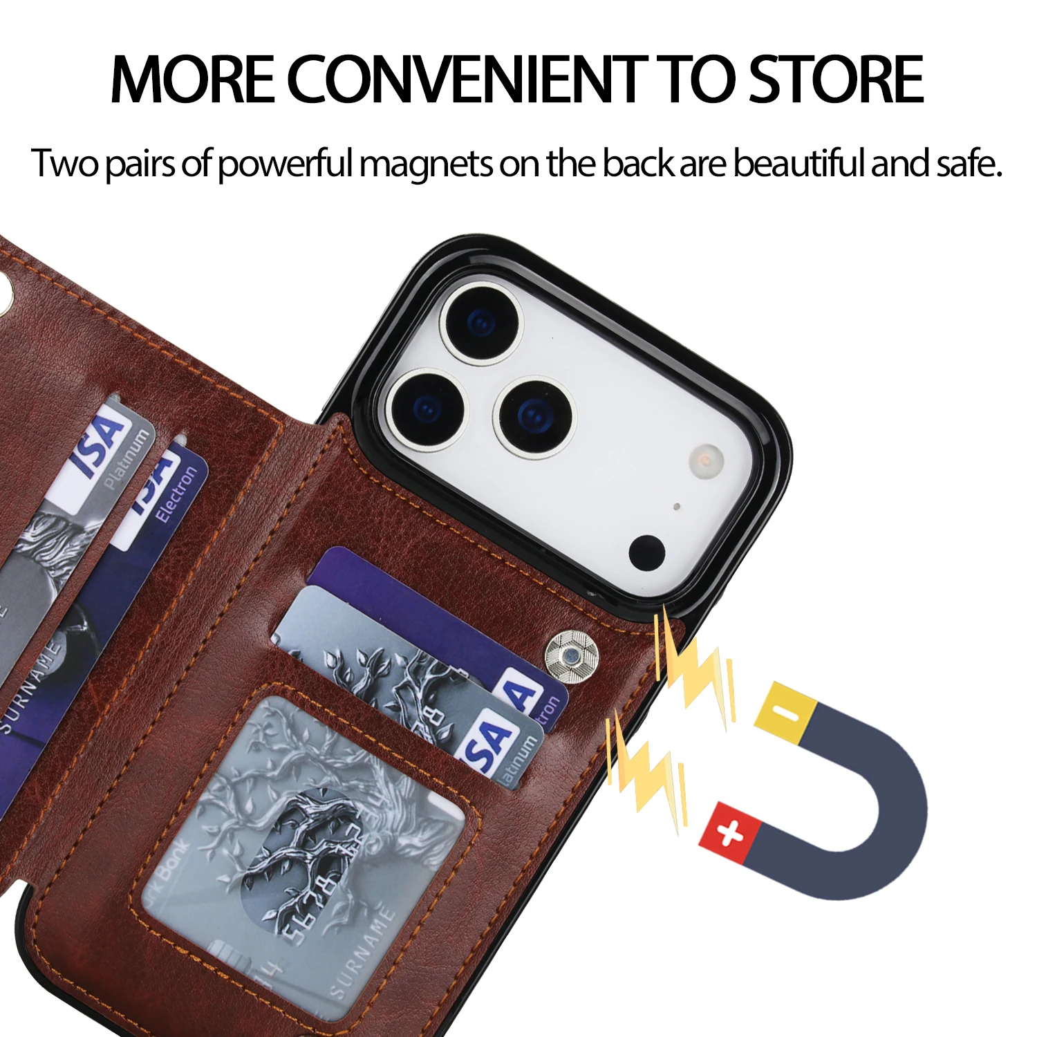 Sleek Solid Color Double Buckle Leather Wallet Case with Card Slot and Magnetic Flip - Shockproof Protective Cover