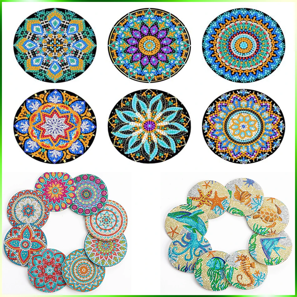 CHENISTORY 6/8Pcs Mandala Diamond Painting Coaster With Rack DIY Diamond  Mosaic Drink Cup Cushion Table Placemat Crafts Kits - AliExpress