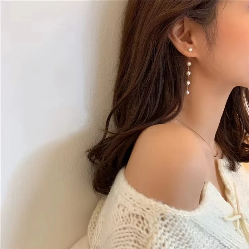 Simulation Pearl Long Earrings Women&rsquo;s Flower Rhinestone Wedding Pendant Earrings 2025 New Trend pearl earrings flower earrings pendant earrings long earrings