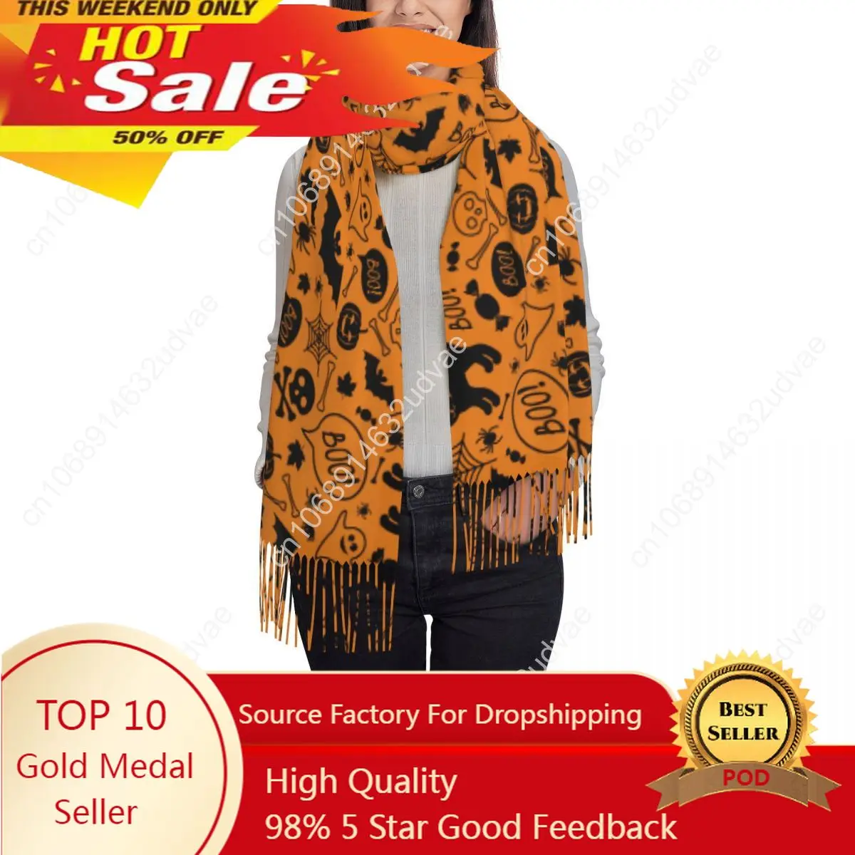 

Winter Scarf Women Thin Warm Shawl Wrap Halloween Cat Pumpkins Skulls Bats Element Tassel Lady Blanket Echarpe Bufanda Hijab