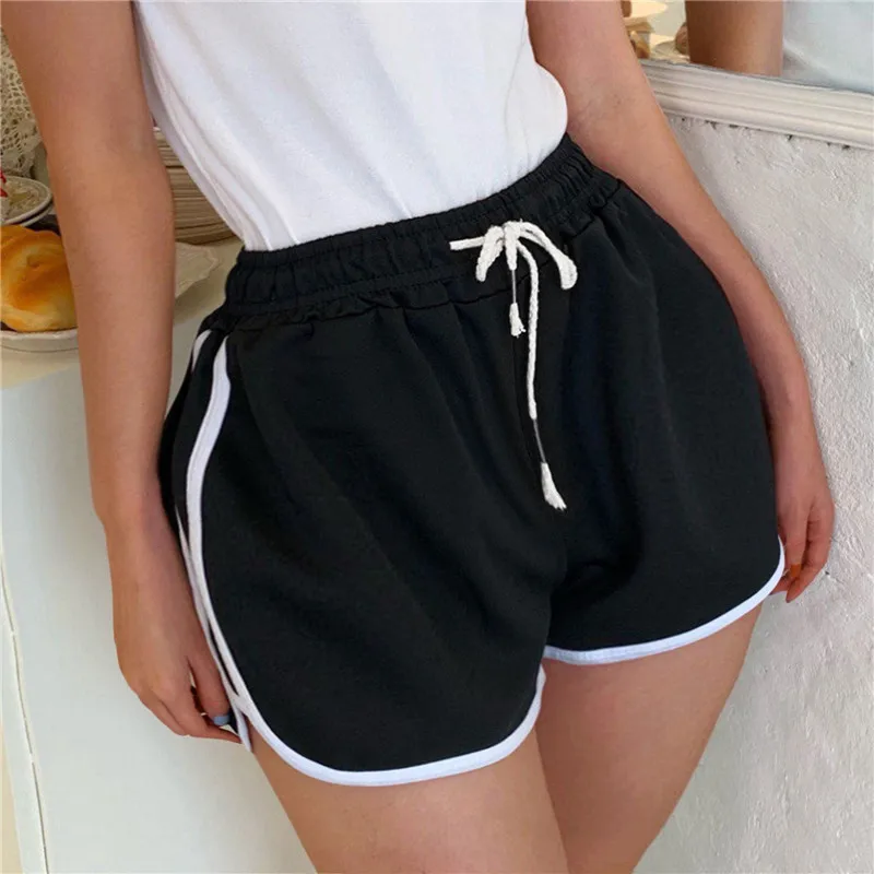 Simple Shorts Women Summer High Elastic Lace Up Drawstring Wide Leg Sweat Short Fitness Running Shorts Loose Casual Sports Pants