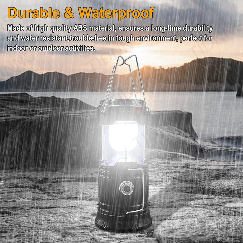 Collapsible Portable LED Camping Lantern Lightweight Waterproof Solar USB Rechargeable Flashlight For Outdoor Home Emergency