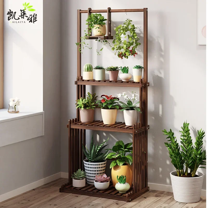 3-Tier Hanging Wood Plant Stand Indoor Outdoor Planter Shelves Flower Pot Organizer Rack Multiple Display Shelf plant stand wooden flower shelf