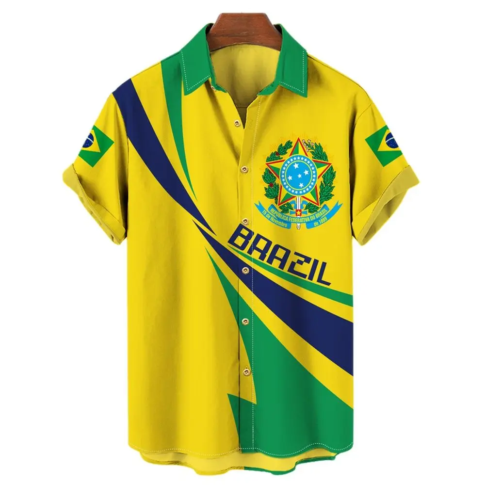 

2023 Summer Brazil Flag Jersey 3d Hawaiian Shirt Man Vintage Men's Shirt Retro Short-sleeved Top Party Casual Shirt Streetwear